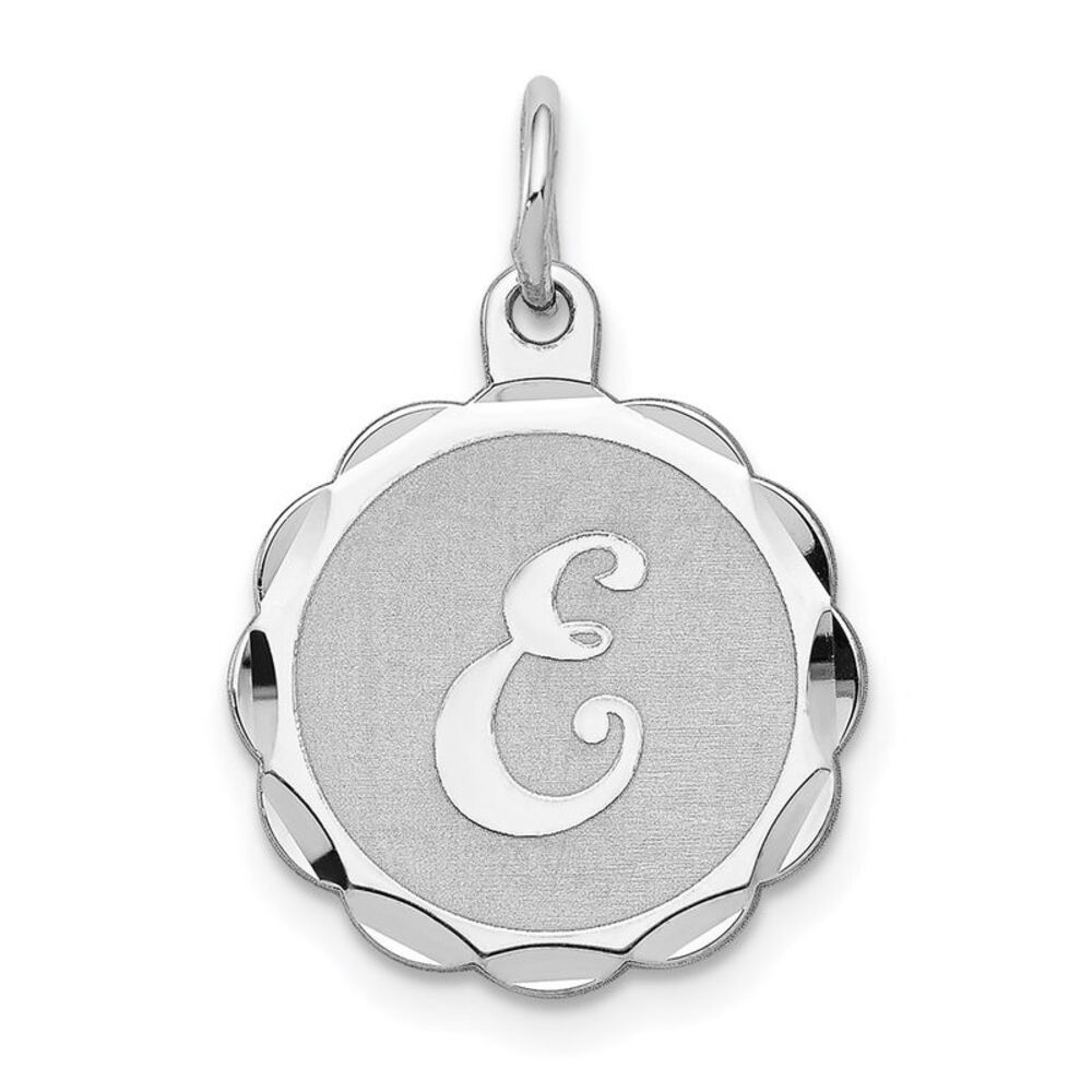 Sterling Silver, Sarah Collection 15mm Brocaded Disc Initial E Pendant